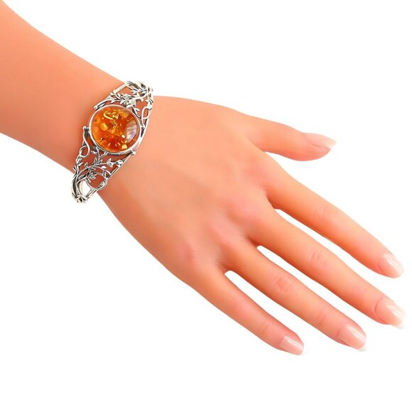 Baltic Amber Handmade Cuff Bracelet in 925 Sterling Silver - Picture 6 of 7